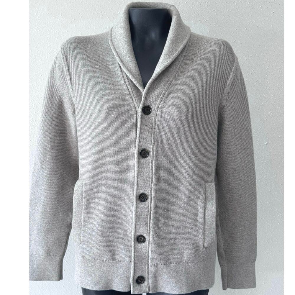 Banana Republic Shawl Neck Cardigan Mens M Gray Supima Cotton Sustainable Preppy